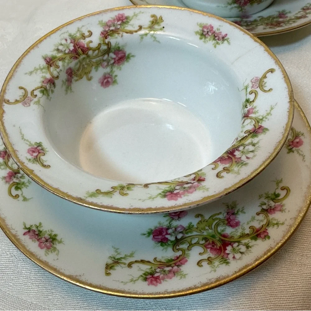 Antique Limoges Custard Cups (4) with Underplates (7)